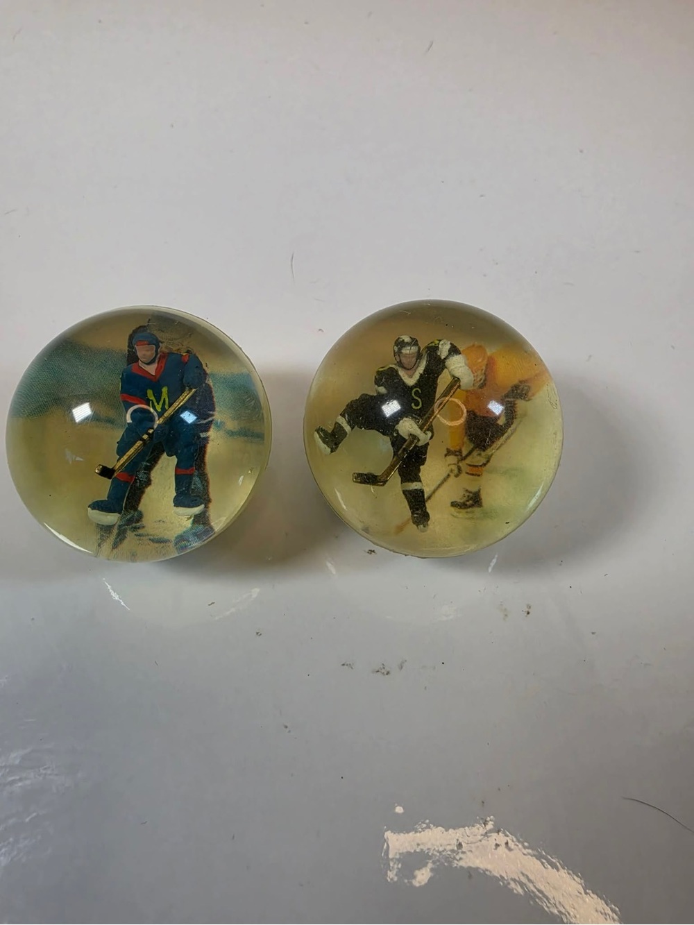 Vintage Rubber Bouncy Balls with Hockey Figures
